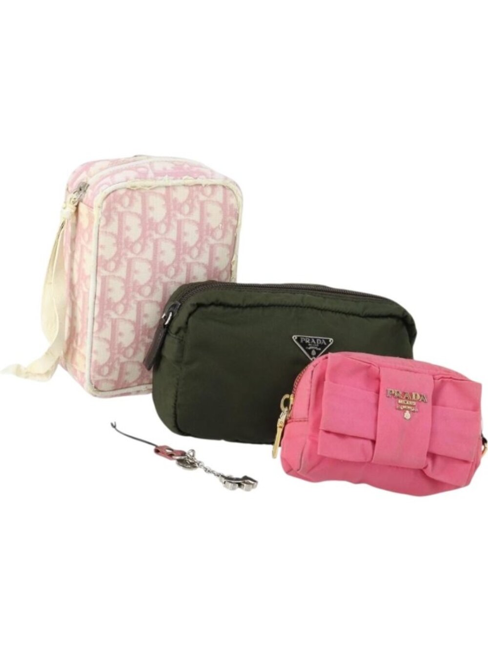 Christian Dior PRADA Pouch Nylon PVC 4 Set Pink Khaki pink